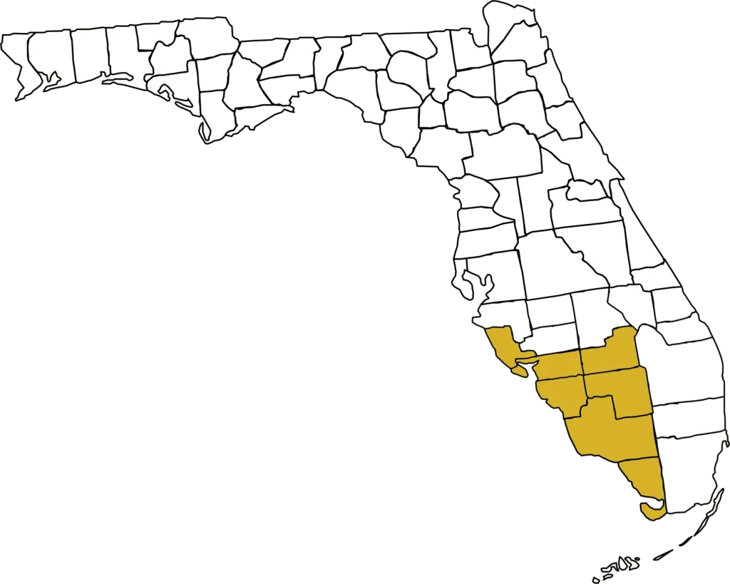 Vance Brothers Construction service area map covering Southwest Florida